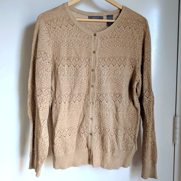 Liz Claiborne Sweaters - Vintage Liz Claiborne Tan Lace Knit Large Cardigan Meg Ryan 90s